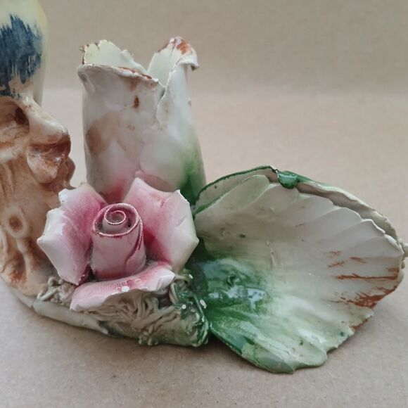 Vintage Capodimonte  Porcelain Candle Holder Made in Italy Bird & Flower RARE - Picture 7 of 12